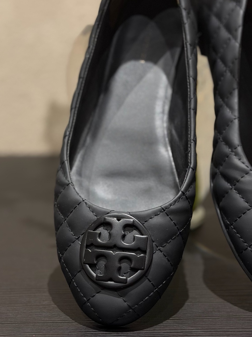 Tory Burch Black Quilted Ballet Flat with Logo Medallion